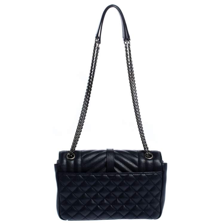 Pre Owned Saint Laurent Navy Blue Mix Matelassé Leather Envelope Shoulder Bag