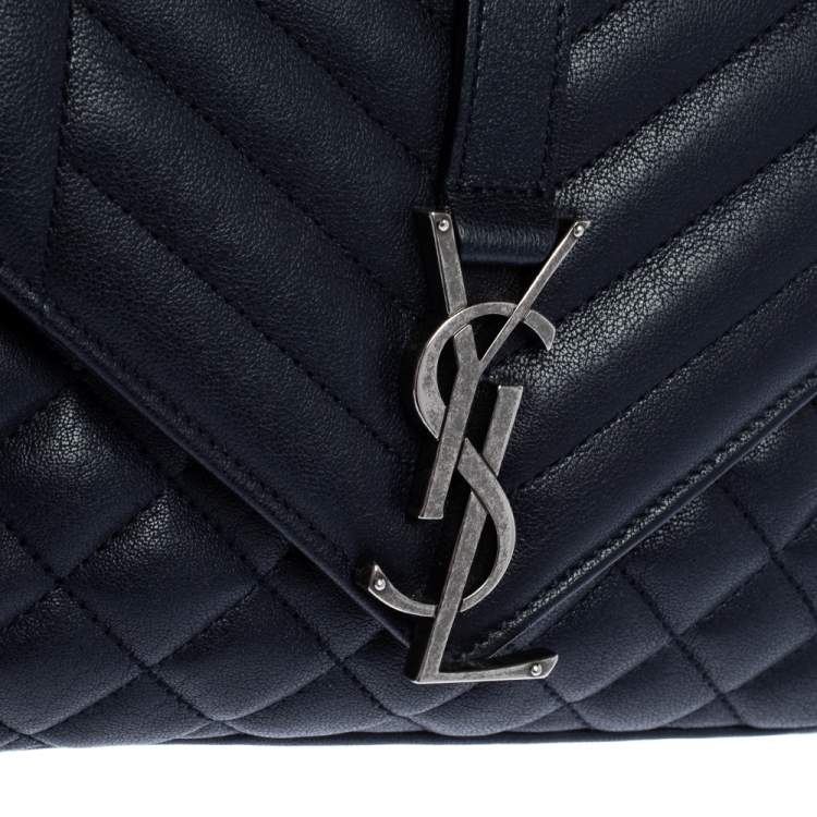 Pre Owned Saint Laurent Navy Blue Mix Matelassé Leather Envelope Shoulder Bag