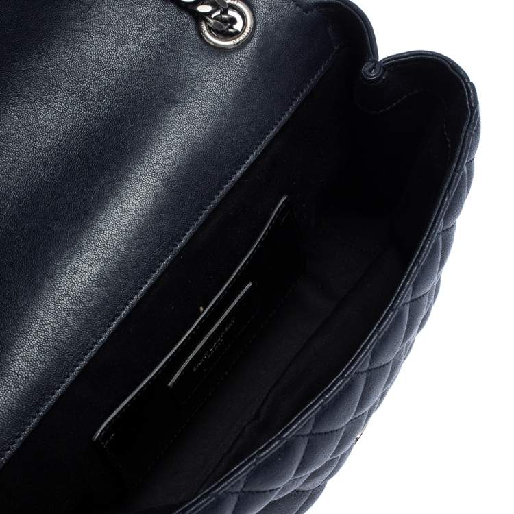 Pre Owned Saint Laurent Navy Blue Mix Matelassé Leather Envelope Shoulder Bag