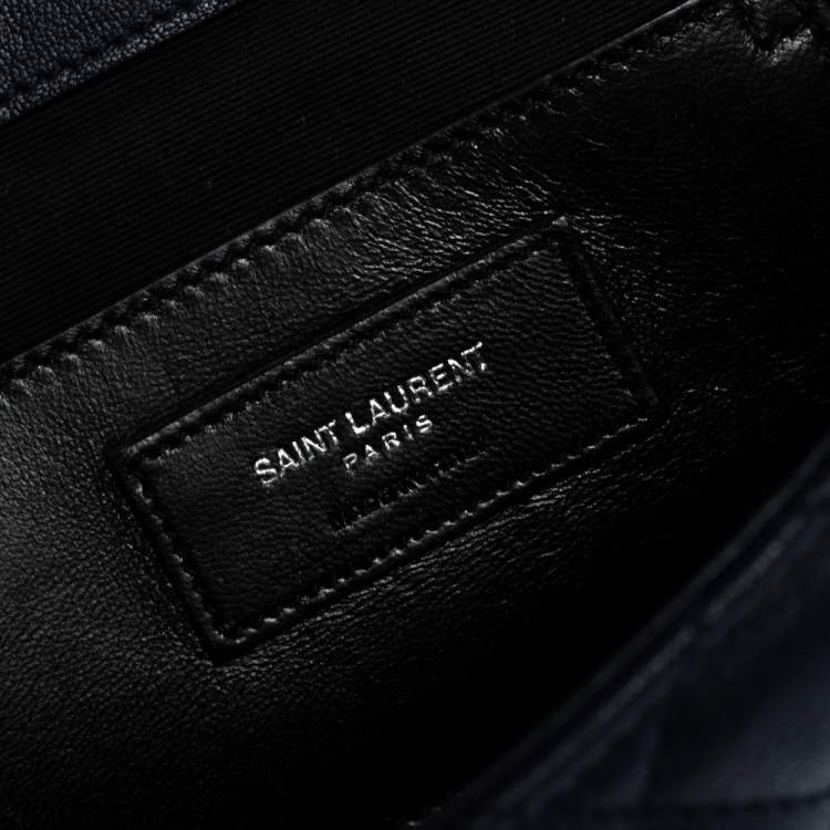 Pre Owned Saint Laurent Navy Blue Mix Matelassé Leather Envelope Shoulder Bag