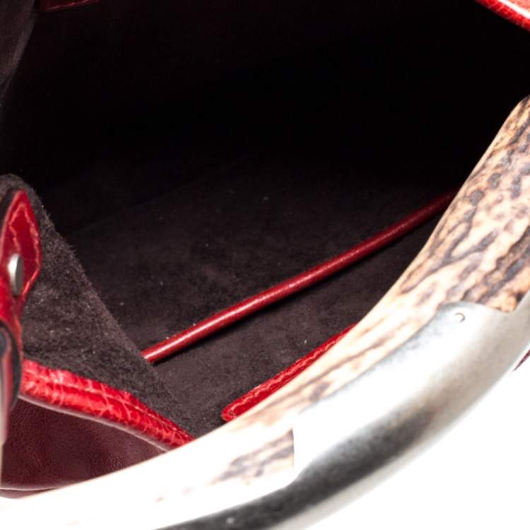 Pre Owned Saint Laurent Red Leather Mini Mombasa Hobo 