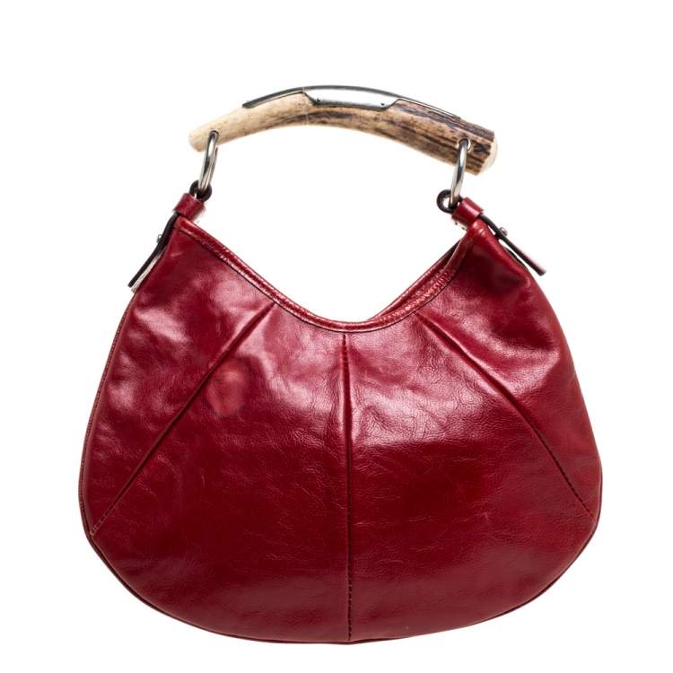 Pre Owned Saint Laurent Red Leather Mini Mombasa Hobo 