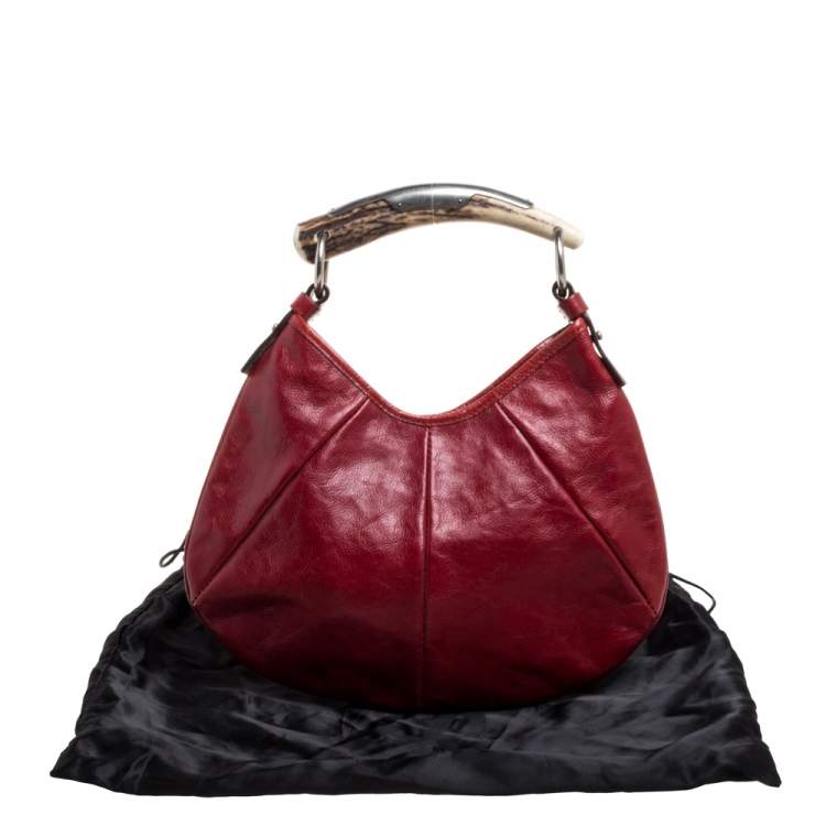 Pre Owned Saint Laurent Red Leather Mini Mombasa Hobo 