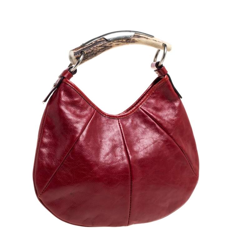 Pre Owned Saint Laurent Red Leather Mini Mombasa Hobo 