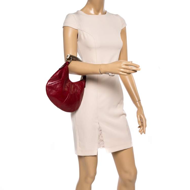 Pre Owned Saint Laurent Red Leather Mini Mombasa Hobo 
