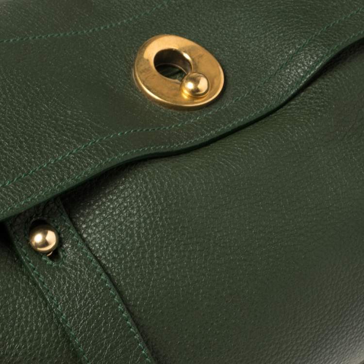Pre Owned Yves Saint Laurent Green/Beige Leather and Canvas Medium Muse Two Satchel
