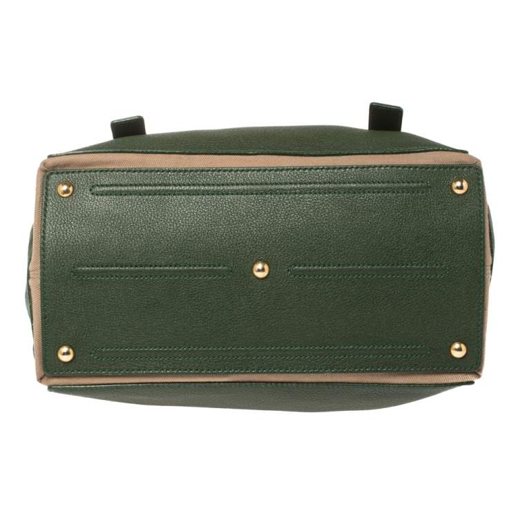 Pre Owned Yves Saint Laurent Green/Beige Leather and Canvas Medium Muse Two Satchel