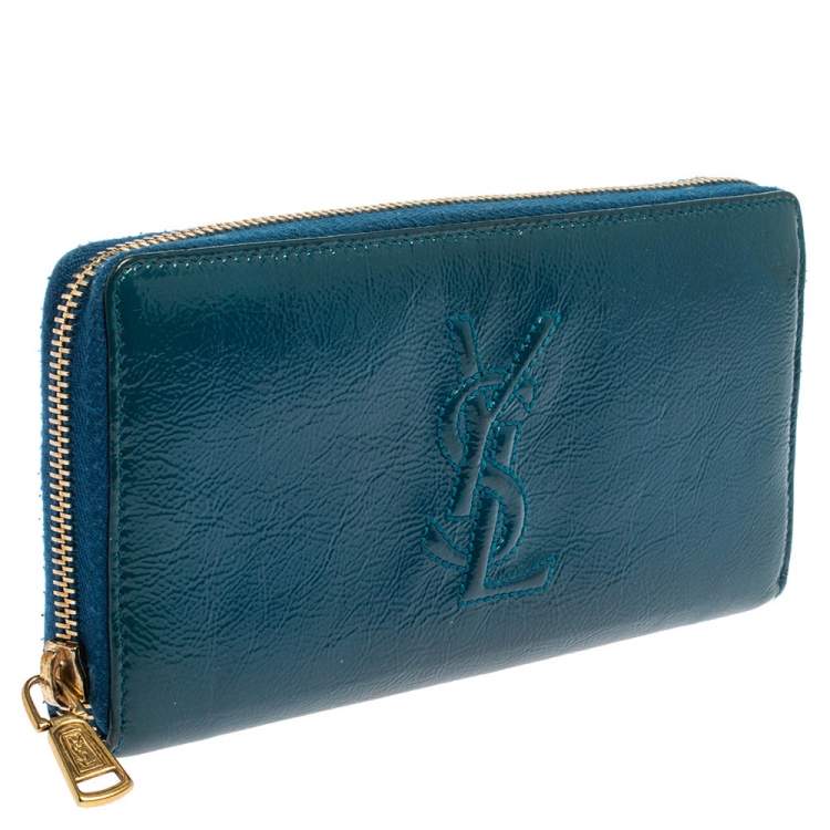 مملوكة مسبقًا Saint Laurent Blue Patent Leather Belle De Jour Zip Around  Wallet