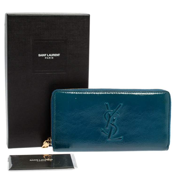 مملوكة مسبقًا Saint Laurent Blue Patent Leather Belle De Jour Zip Around  Wallet