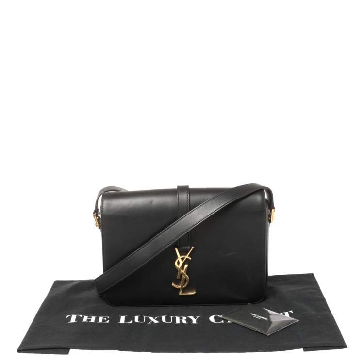 Pre Owned Saint Laurent Black Leather Medium Monogram Université Flap Shoulder Bag
