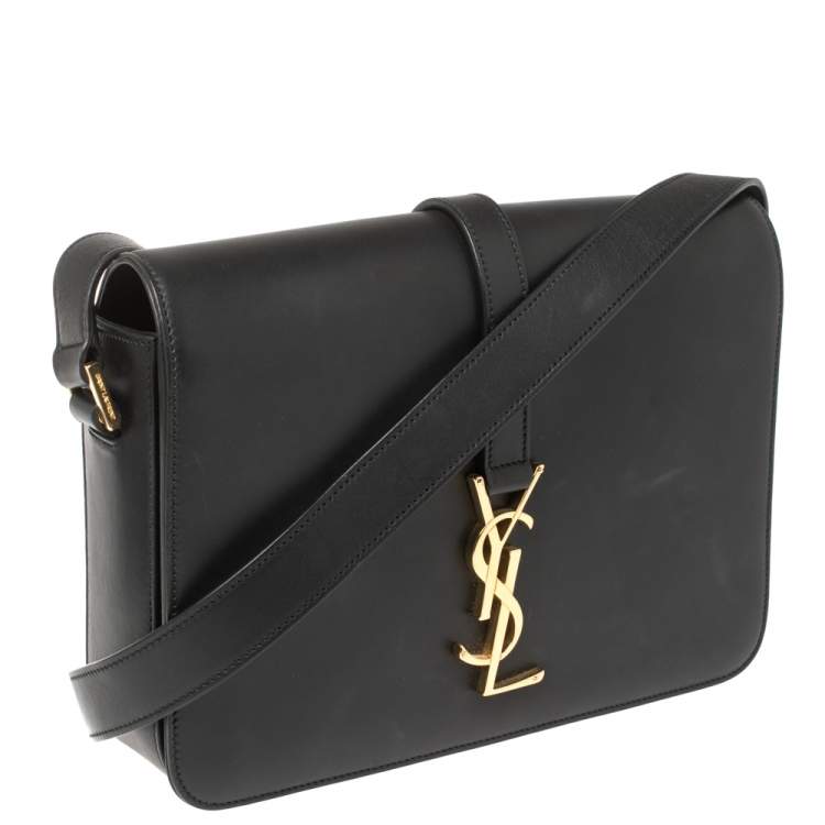 Pre Owned Saint Laurent Black Leather Medium Monogram Université Flap Shoulder Bag