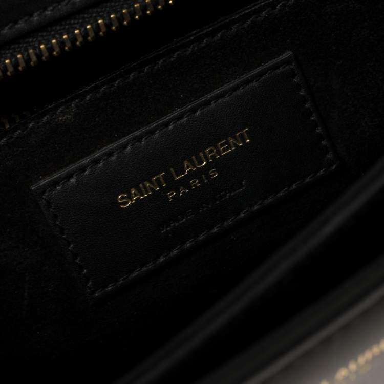 Pre Owned Saint Laurent Black Leather Medium Monogram Université Flap Shoulder Bag