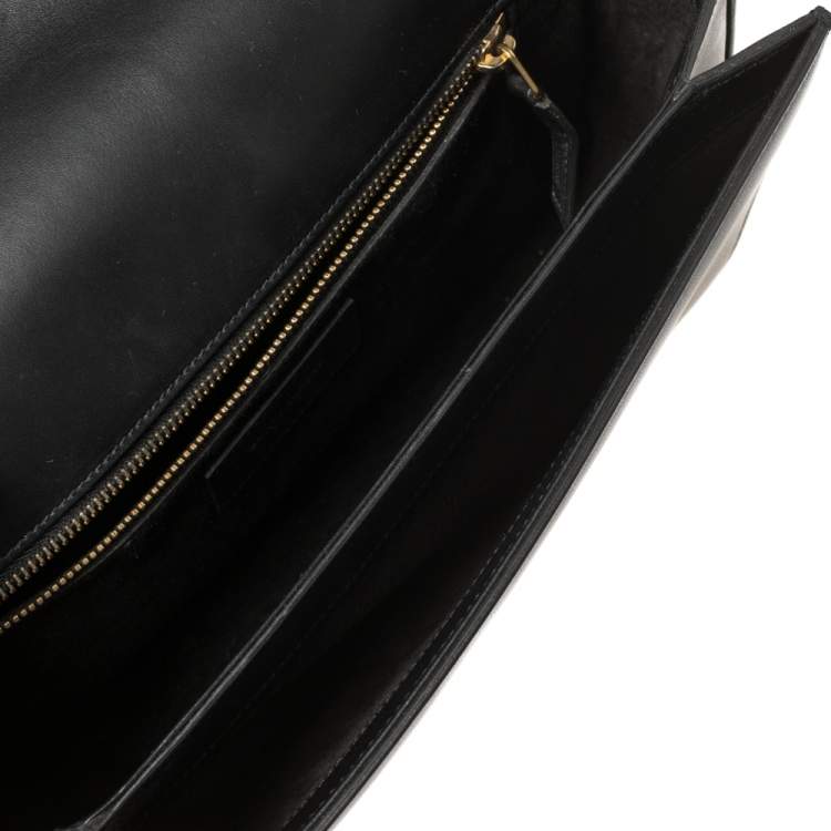 Pre Owned Saint Laurent Black Leather Medium Monogram Université Flap Shoulder Bag