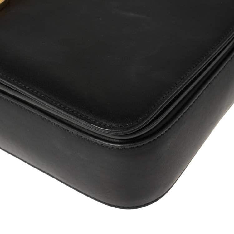 Pre Owned Saint Laurent Black Leather Medium Monogram Université Flap Shoulder Bag