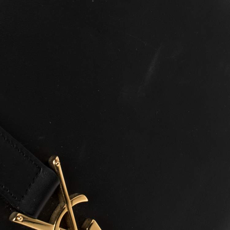 Pre Owned Saint Laurent Black Leather Medium Monogram Université Flap Shoulder Bag