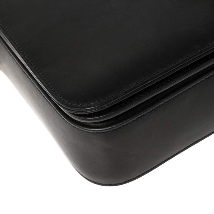 Pre Owned Saint Laurent Black Leather Medium Monogram Université Flap Shoulder Bag
