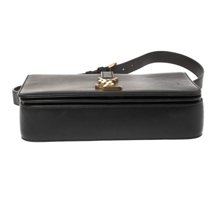 Pre Owned Saint Laurent Black Leather Medium Monogram Université Flap Shoulder Bag