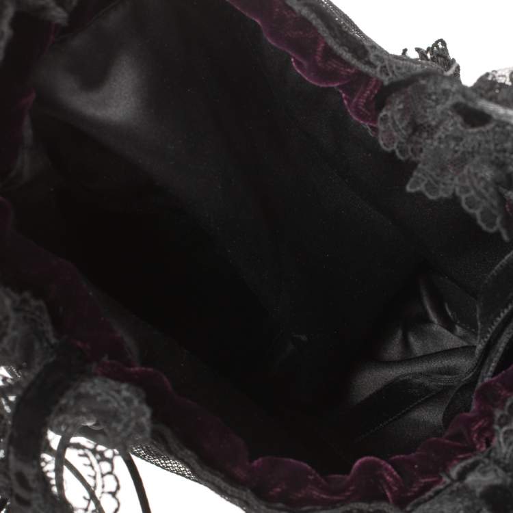 Pre Owned Saint Laurent Black Mesh and Lace Up Corset Bag
