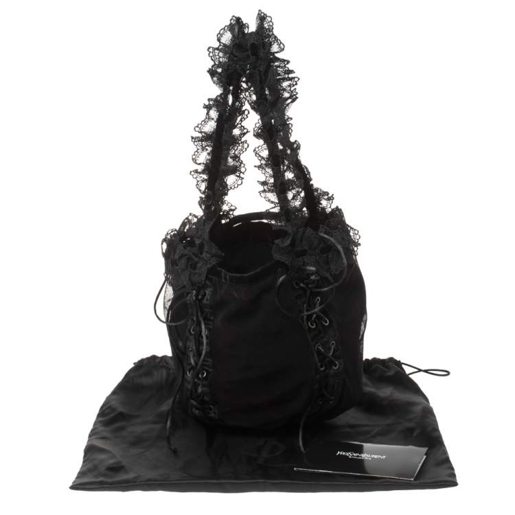 Pre Owned Saint Laurent Black Mesh and Lace Up Corset Bag