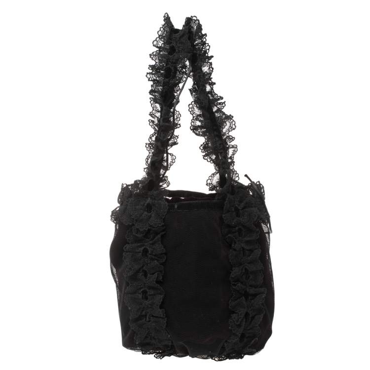 Pre Owned Saint Laurent Black Mesh and Lace Up Corset Bag