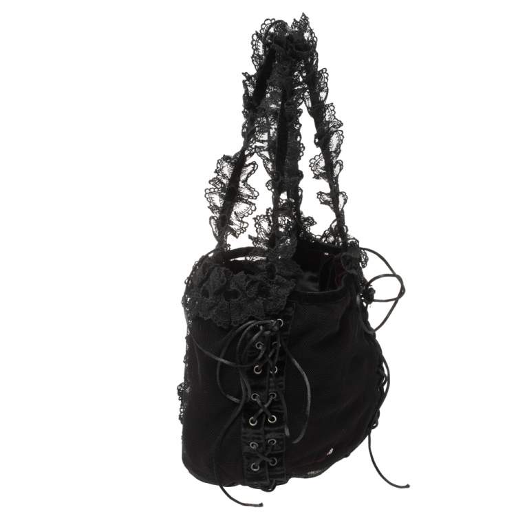 Pre Owned Saint Laurent Black Mesh and Lace Up Corset Bag