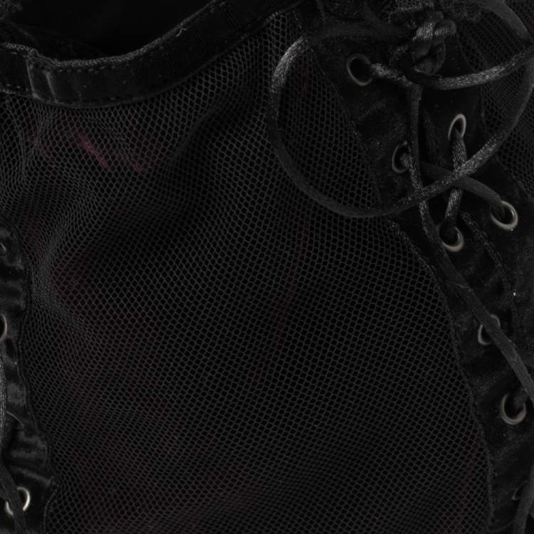 Pre Owned Saint Laurent Black Mesh and Lace Up Corset Bag