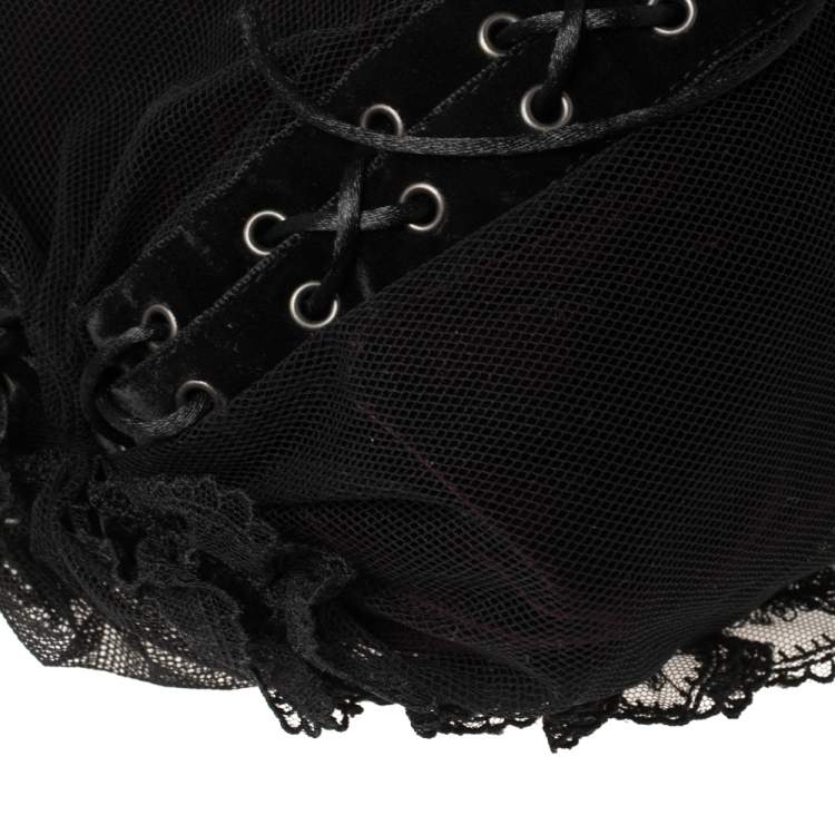 Pre Owned Saint Laurent Black Mesh and Lace Up Corset Bag