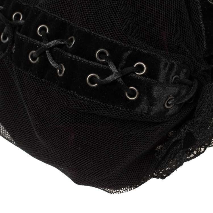 Pre Owned Saint Laurent Black Mesh and Lace Up Corset Bag