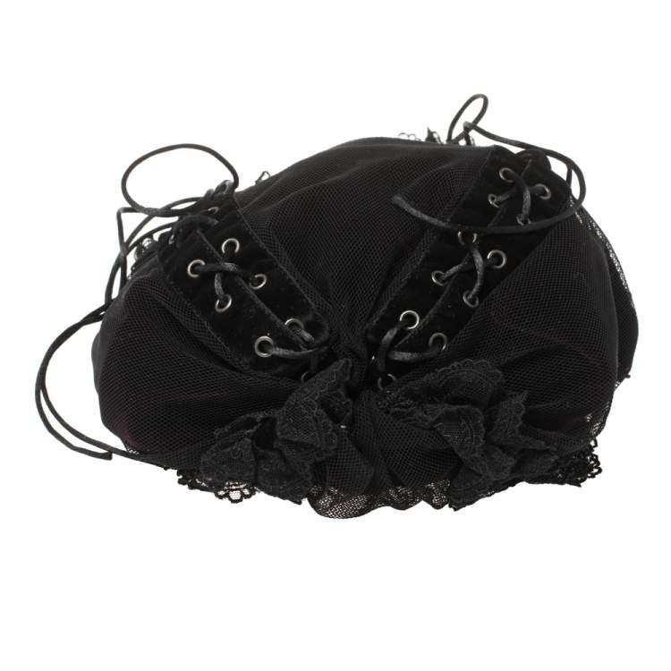 Pre Owned Saint Laurent Black Mesh and Lace Up Corset Bag