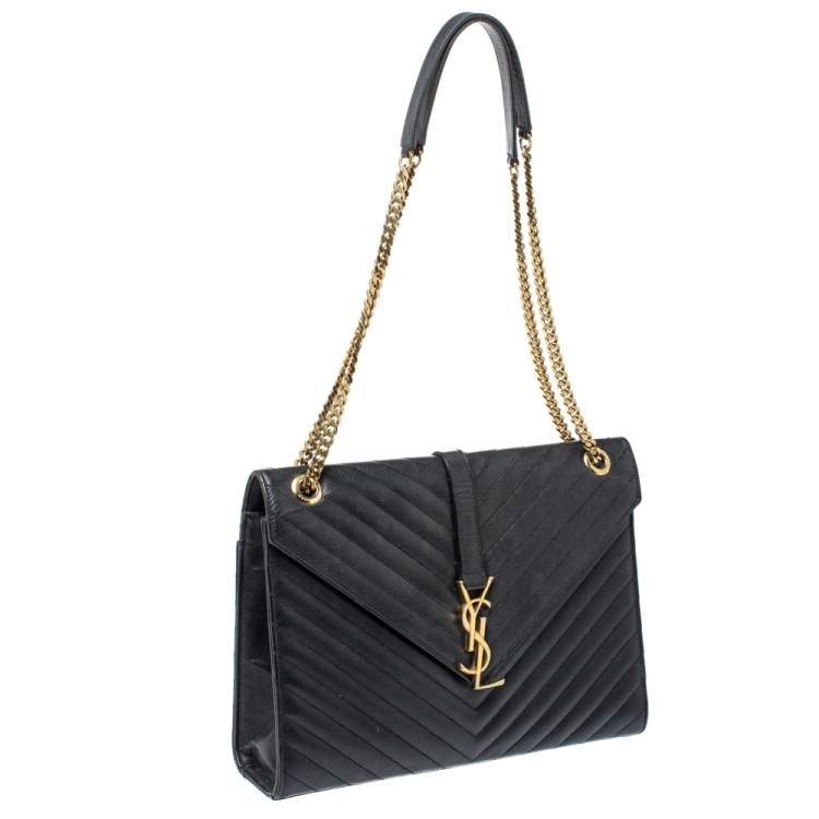 Pre Owned Saint Laurent Black Matelasse Leather Large Cassandre Flap Bag