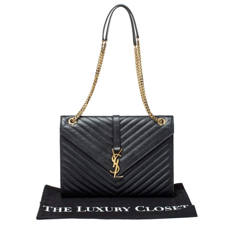 Pre Owned Saint Laurent Black Matelasse Leather Large Cassandre Flap Bag