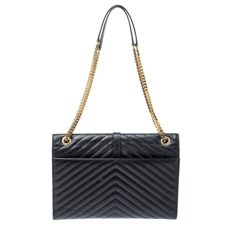 Pre Owned Saint Laurent Black Matelasse Leather Large Cassandre Flap Bag