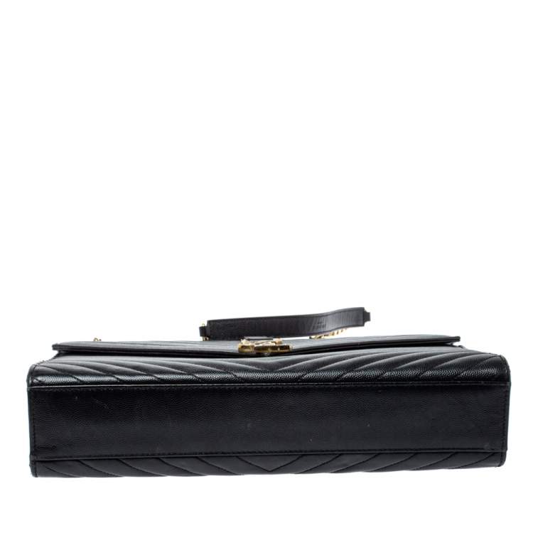Pre Owned Saint Laurent Black Matelasse Leather Large Cassandre Flap Bag