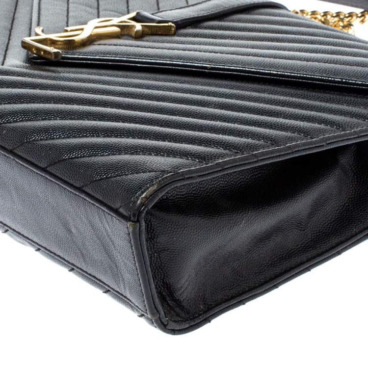 Pre Owned Saint Laurent Black Matelasse Leather Large Cassandre Flap Bag