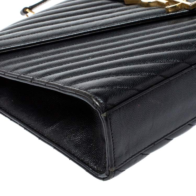 Pre Owned Saint Laurent Black Matelasse Leather Large Cassandre Flap Bag