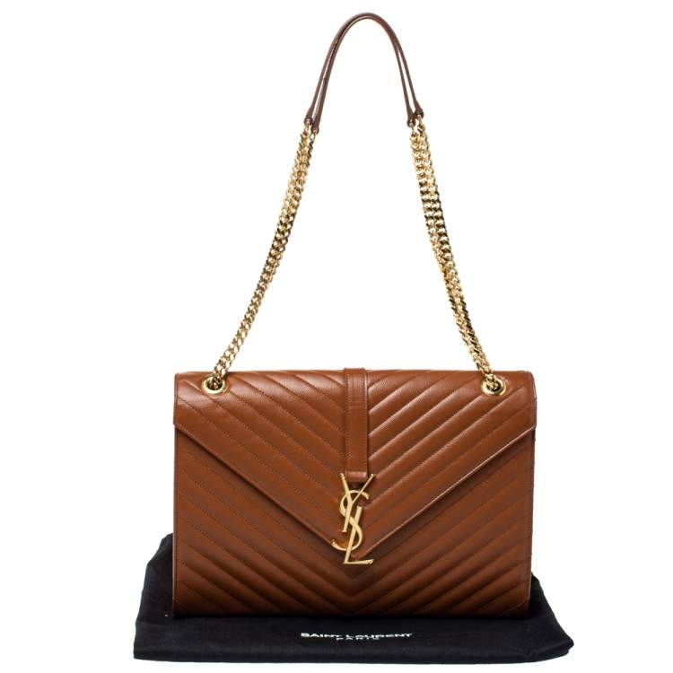 Pre Owned Saint Laurent Brown Matelasse Leather Large Cassandre Flap Bag