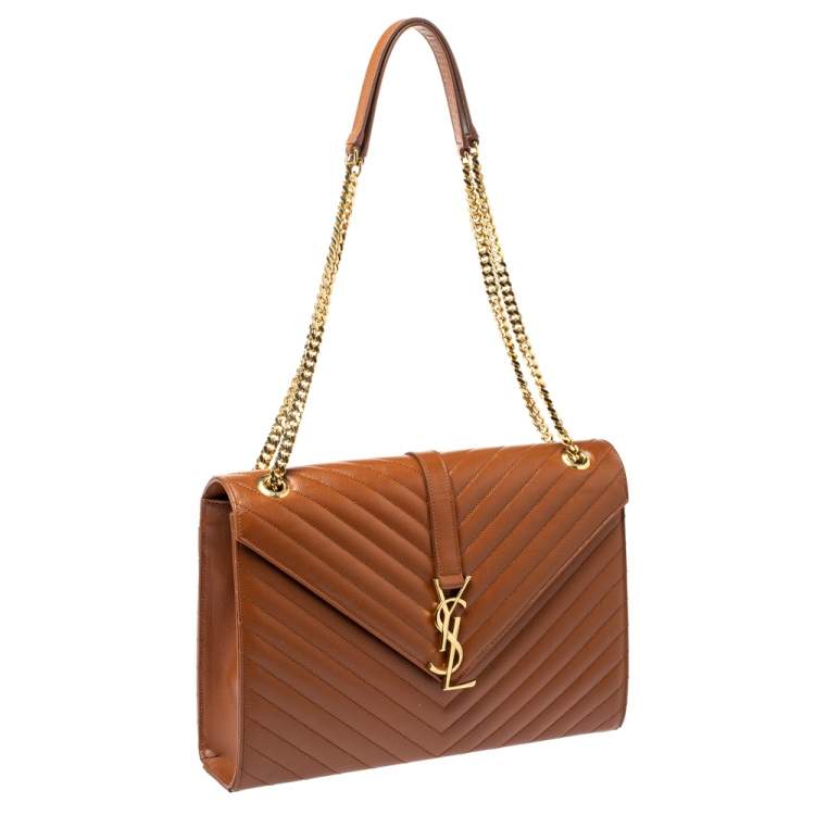 Pre Owned Saint Laurent Brown Matelasse Leather Large Cassandre Flap Bag