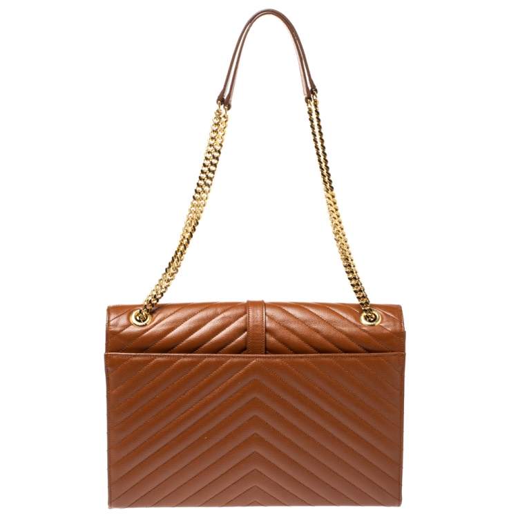 Pre Owned Saint Laurent Brown Matelasse Leather Large Cassandre Flap Bag