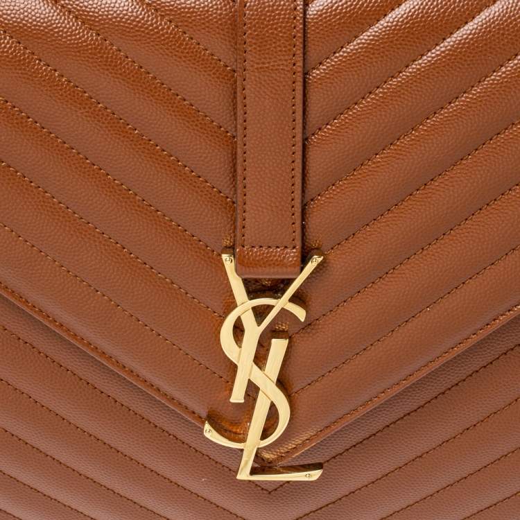 Pre Owned Saint Laurent Brown Matelasse Leather Large Cassandre Flap Bag
