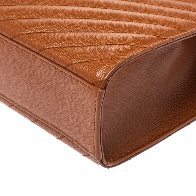 Pre Owned Saint Laurent Brown Matelasse Leather Large Cassandre Flap Bag