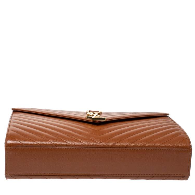 Pre Owned Saint Laurent Brown Matelasse Leather Large Cassandre Flap Bag