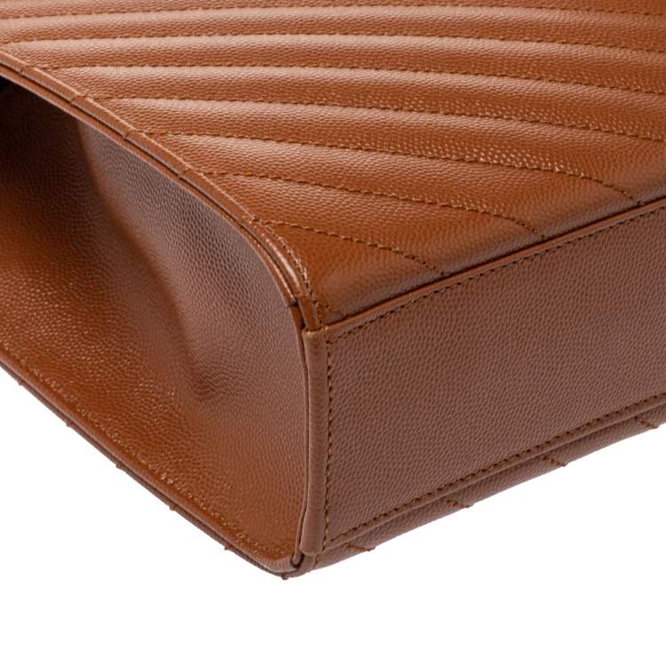 Pre Owned Saint Laurent Brown Matelasse Leather Large Cassandre Flap Bag