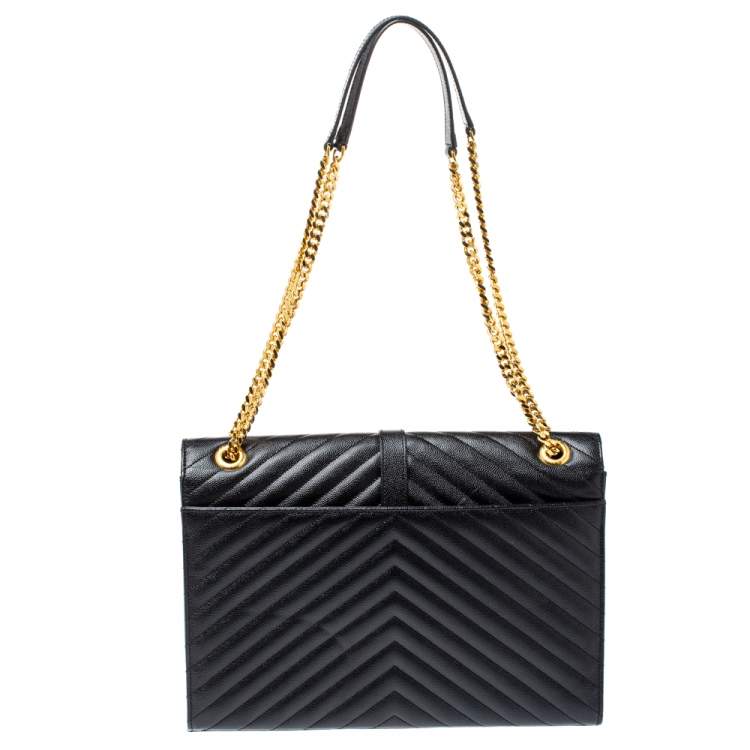 Pre Owned Saint Laurent Black Matelasse Leather Large Cassandre Flap Bag