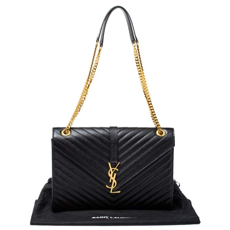 Pre Owned Saint Laurent Black Matelasse Leather Large Cassandre Flap Bag