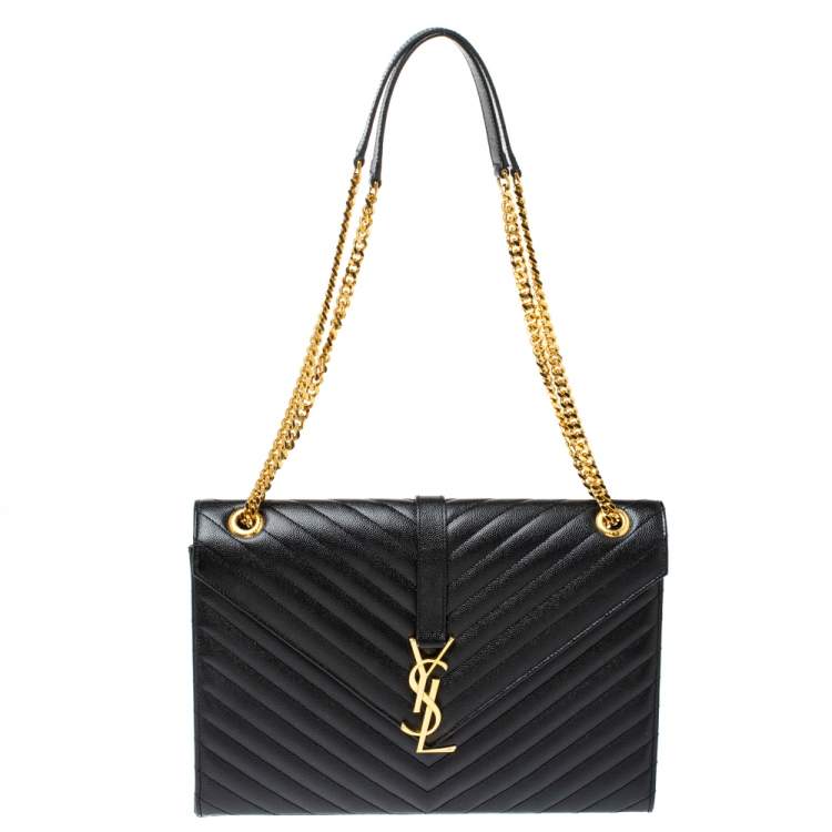 Pre Owned Saint Laurent Black Matelasse Leather Large Cassandre Flap Bag