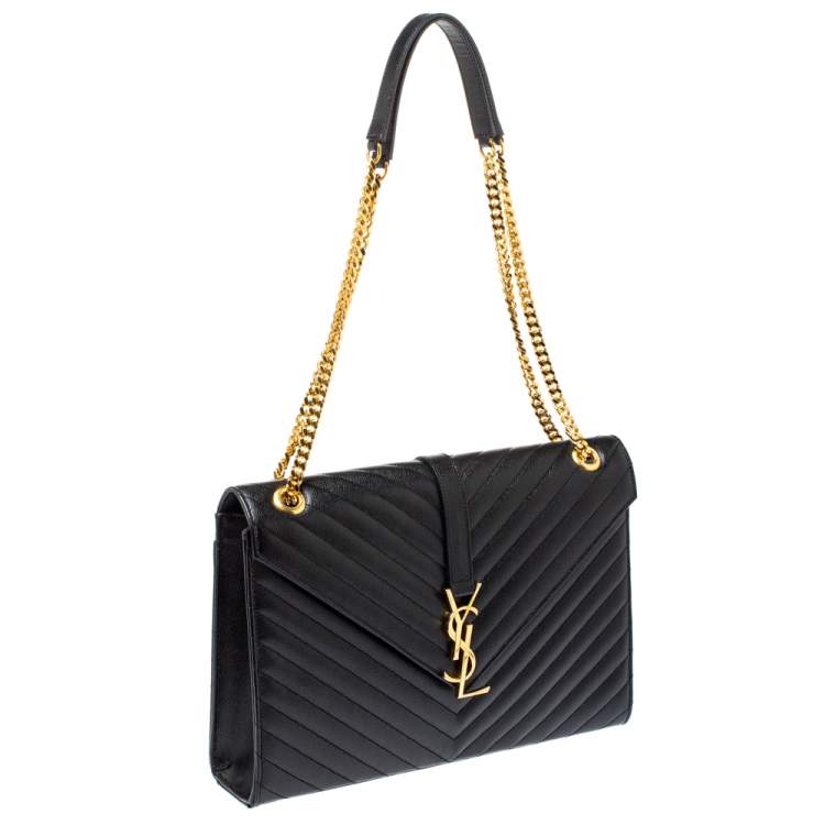 Pre Owned Saint Laurent Black Matelasse Leather Large Cassandre Flap Bag