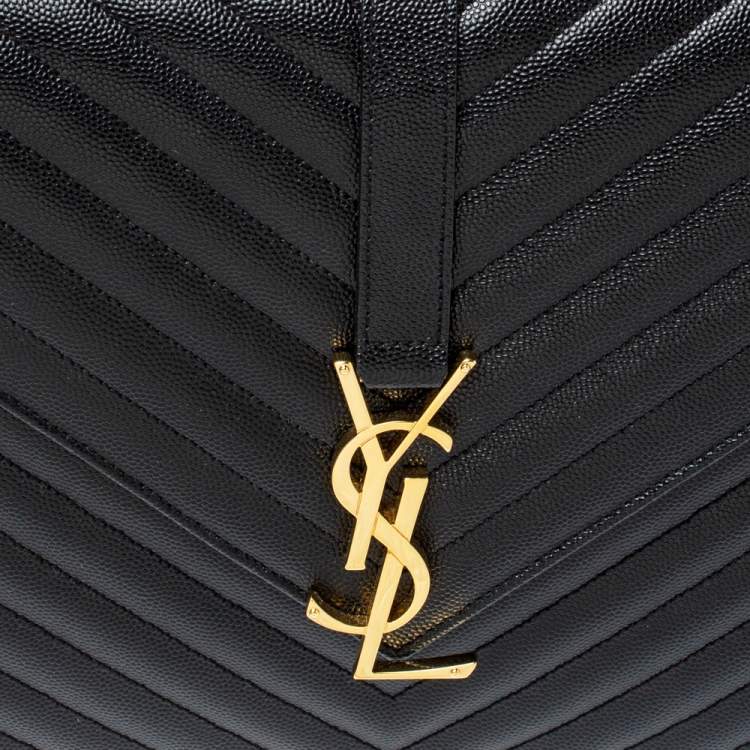 Pre Owned Saint Laurent Black Matelasse Leather Large Cassandre Flap Bag