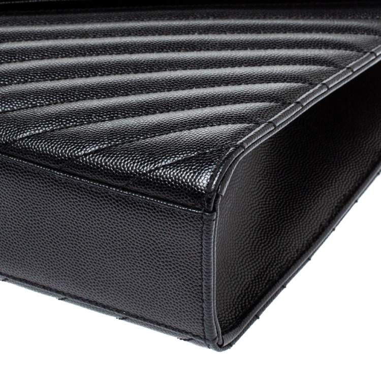 Pre Owned Saint Laurent Black Matelasse Leather Large Cassandre Flap Bag
