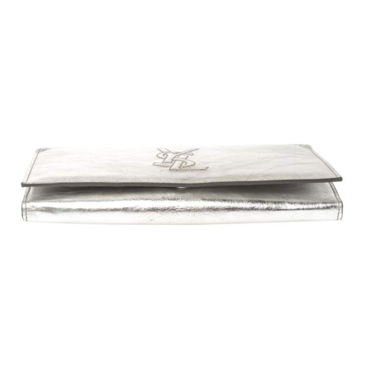 Pre Owned Yves Saint Laurent Metallic Silver Leather Belle De Jour Clutch