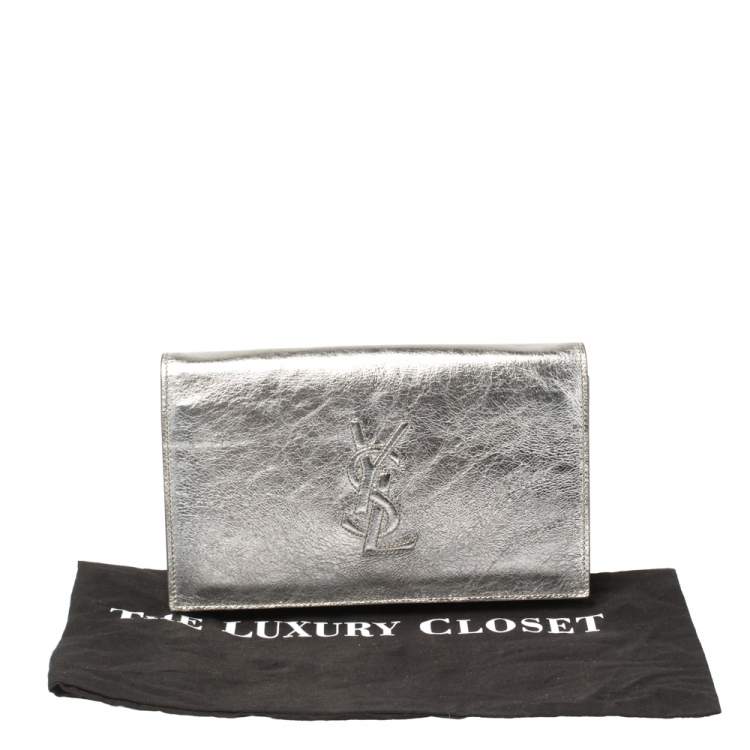 Pre Owned Yves Saint Laurent Metallic Silver Leather Belle De Jour Clutch